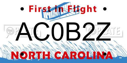 AC0B2Z North Carolina License Plate