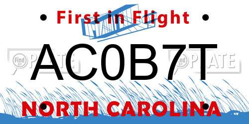 AC0B7T North Carolina License Plate