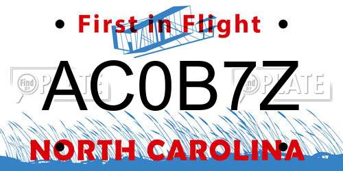AC0B7Z North Carolina License Plate