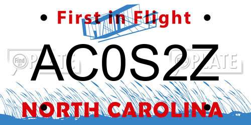 AC0S2Z North Carolina License Plate