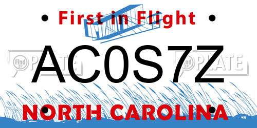 AC0S7Z North Carolina License Plate