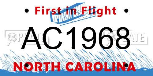 AC1968 North Carolina License Plate