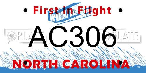 AC306 North Carolina License Plate