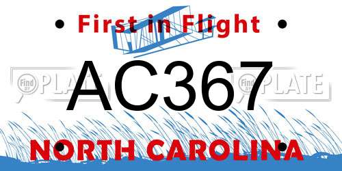 AC367 North Carolina License Plate