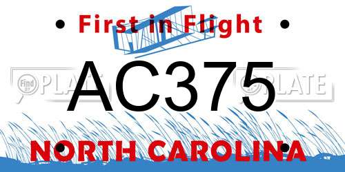 AC375 North Carolina License Plate