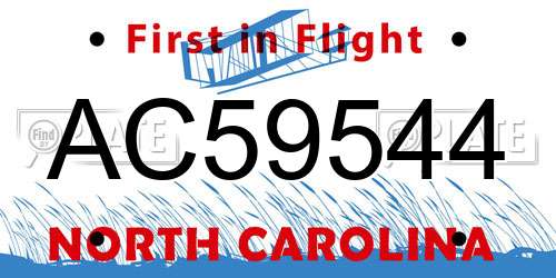 AC59544 North Carolina License Plate