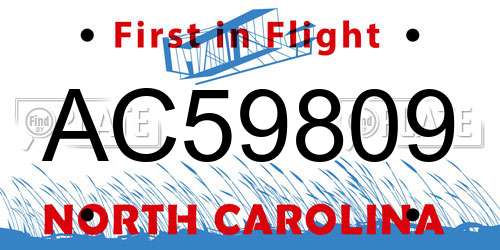 AC59809 North Carolina License Plate