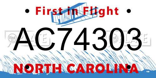 AC74303 North Carolina License Plate