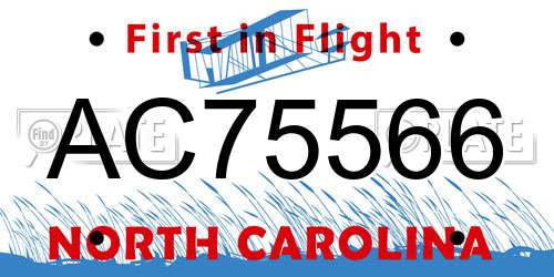 AC75566 North Carolina License Plate