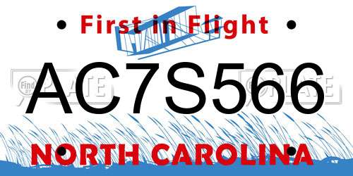 AC7S566 North Carolina License Plate
