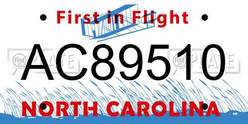 AC89510 North Carolina License Plate