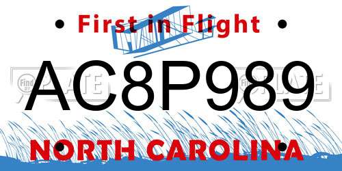 AC8P989 North Carolina License Plate