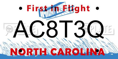 AC8T3Q North Carolina License Plate