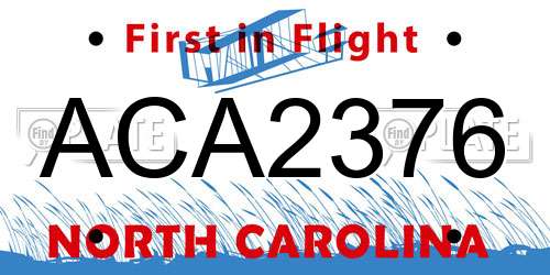 ACA2376 North Carolina License Plate