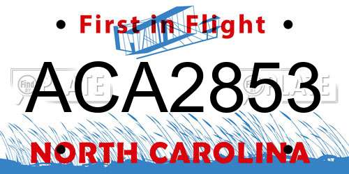 ACA2853 North Carolina License Plate