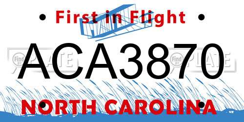 ACA3870 North Carolina License Plate