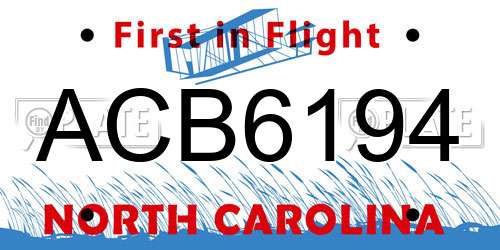 ACB6194 North Carolina License Plate
