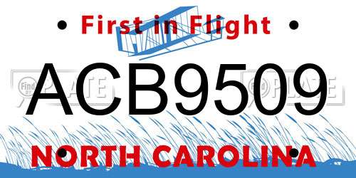 ACB9509 North Carolina License Plate