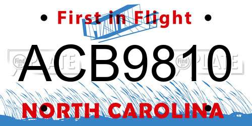 ACB9810 North Carolina License Plate