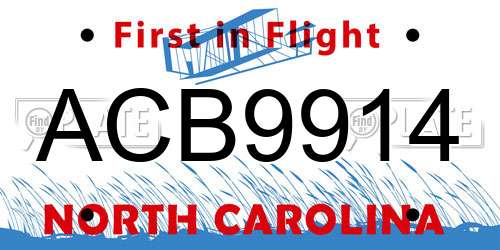 ACB9914 North Carolina License Plate