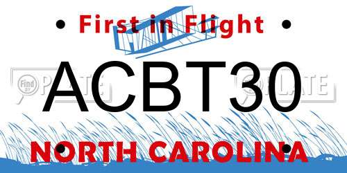 ACBT30 North Carolina License Plate