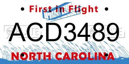 ACD3489 North Carolina License Plate