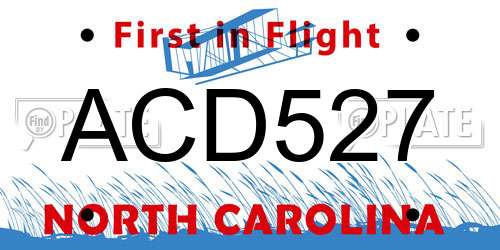ACD527 North Carolina License Plate