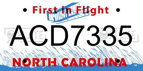 ACD7335 North Carolina License Plate