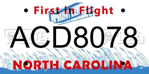 ACD8078 North Carolina License Plate