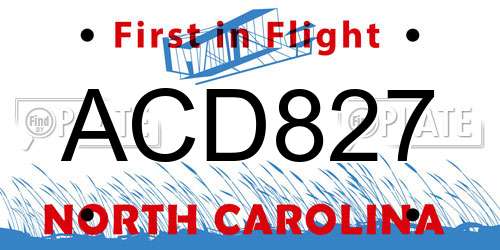 ACD827 North Carolina License Plate