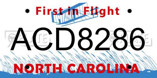 ACD8286 North Carolina License Plate