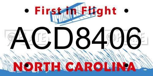 ACD8406 North Carolina License Plate