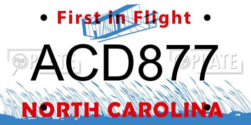 ACD877 North Carolina License Plate