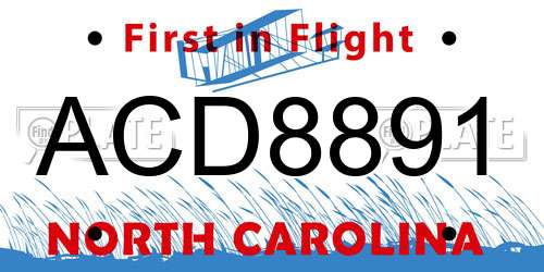 ACD8891 North Carolina License Plate
