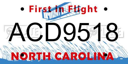 ACD9518 North Carolina License Plate