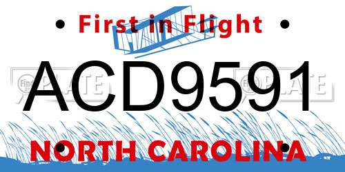ACD9591 North Carolina License Plate