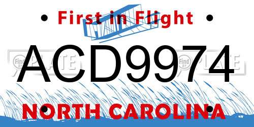 ACD9974 North Carolina License Plate