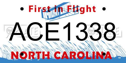 ACE1338 North Carolina License Plate