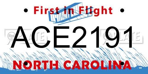 ACE2191 North Carolina License Plate