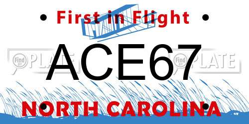ACE67 North Carolina License Plate