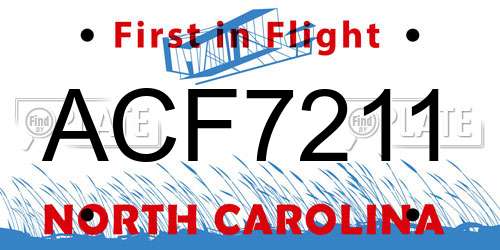 ACF7211 North Carolina License Plate