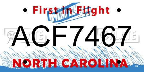 ACF7467 North Carolina License Plate