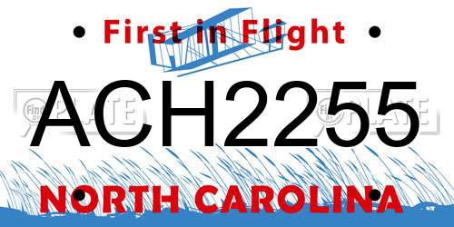 ACH2255 North Carolina License Plate