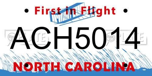 ACH5014 North Carolina License Plate