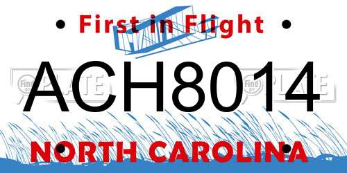 ACH8014 North Carolina License Plate