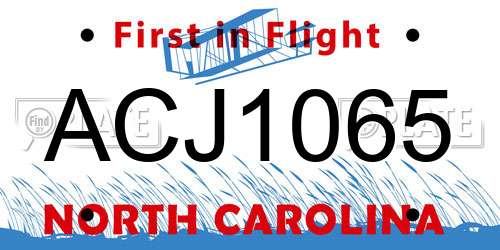 ACJ1065 North Carolina License Plate