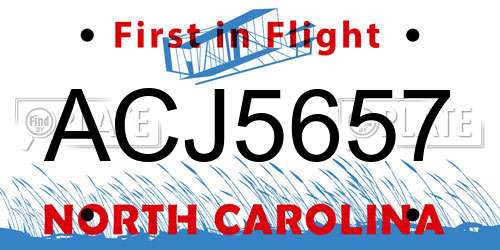 ACJ5657 North Carolina License Plate