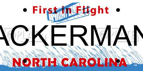 ACKERMAN North Carolina License Plate
