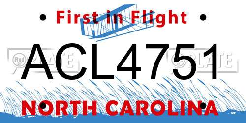 ACL4751 North Carolina License Plate