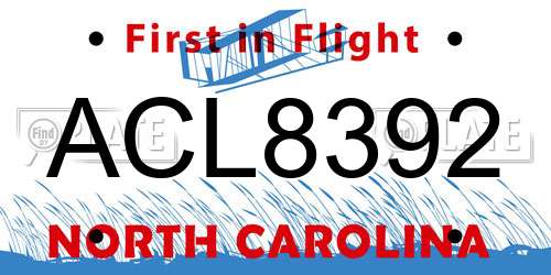 ACL8392 North Carolina License Plate